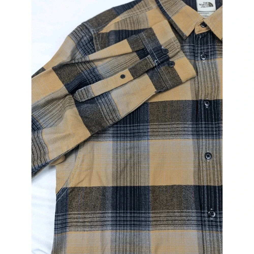 The North Face Flannel Shirt Mens LG Brown Black Plaid Lite Weight Stayside Y2K